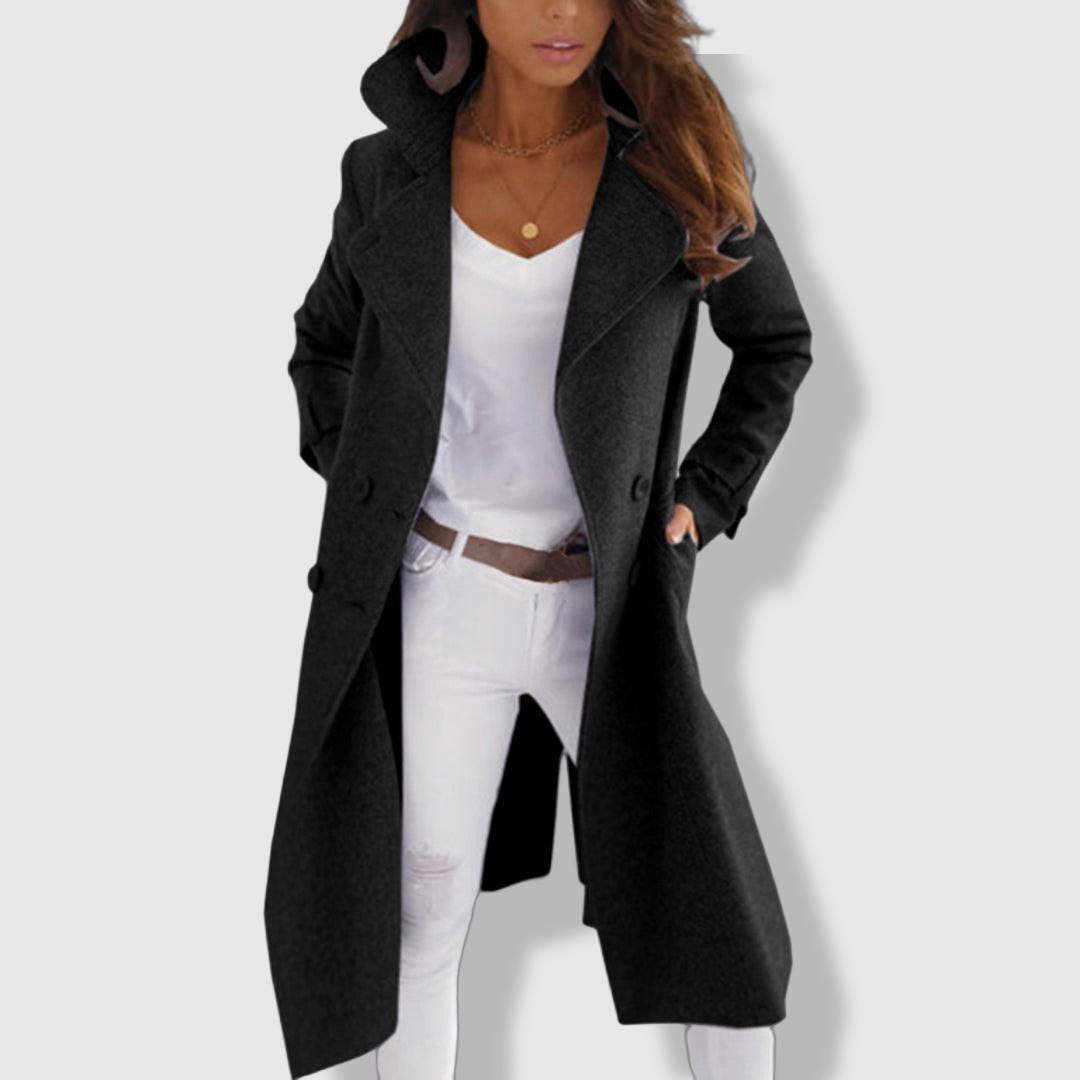 Manteau Trench Femme en Laine - Élégant à Double Boutonnage et Large Revers