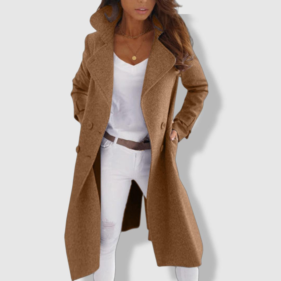 Manteau Trench Femme en Laine - Élégant à Double Boutonnage et Large Revers