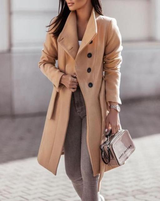 Manteau Long en Laine pour Femmes - Élégant et Ceinturé pour un Style Classique