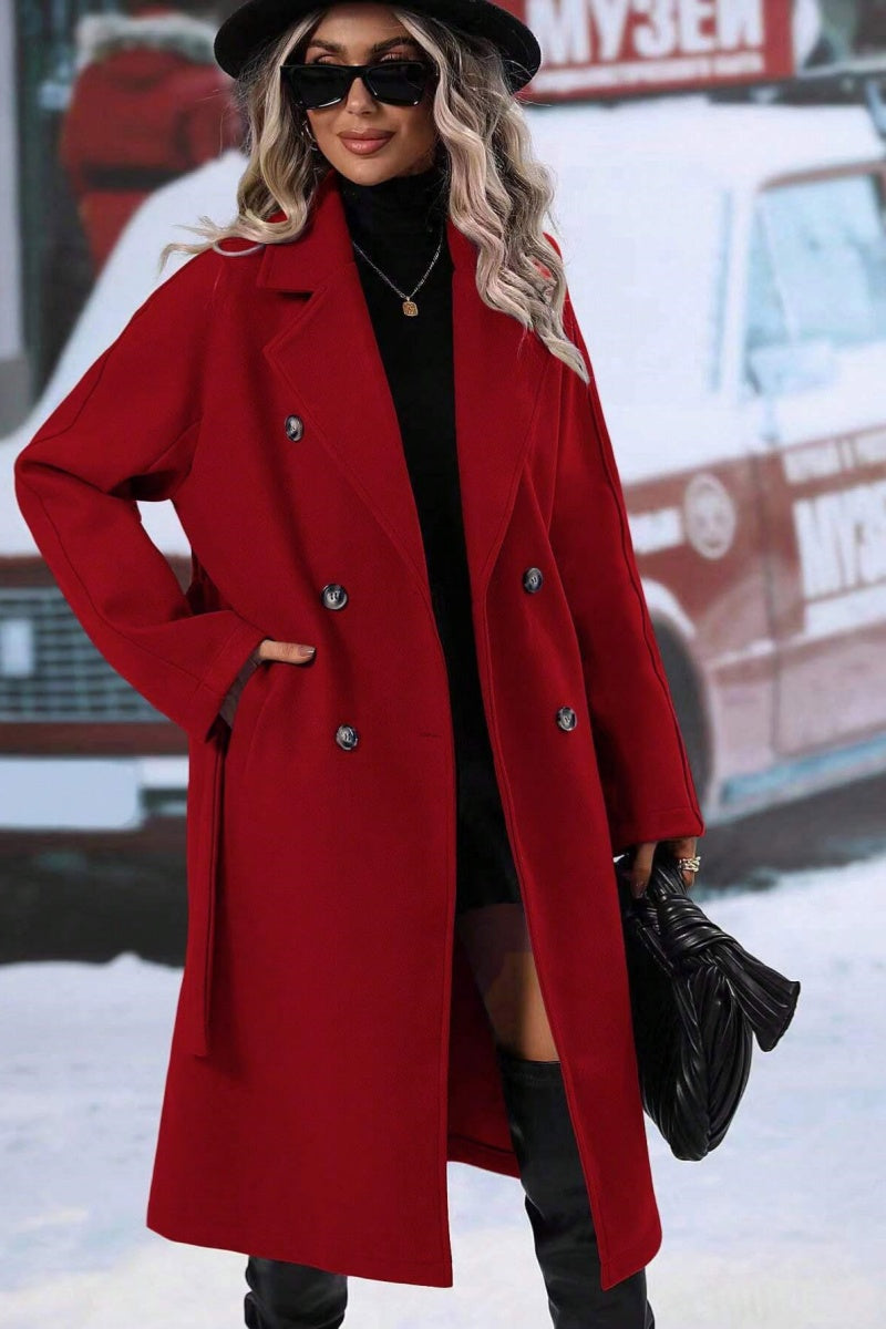 Manteau Long en Laine pour Femmes - Design Croisé et Coupe Décontractée