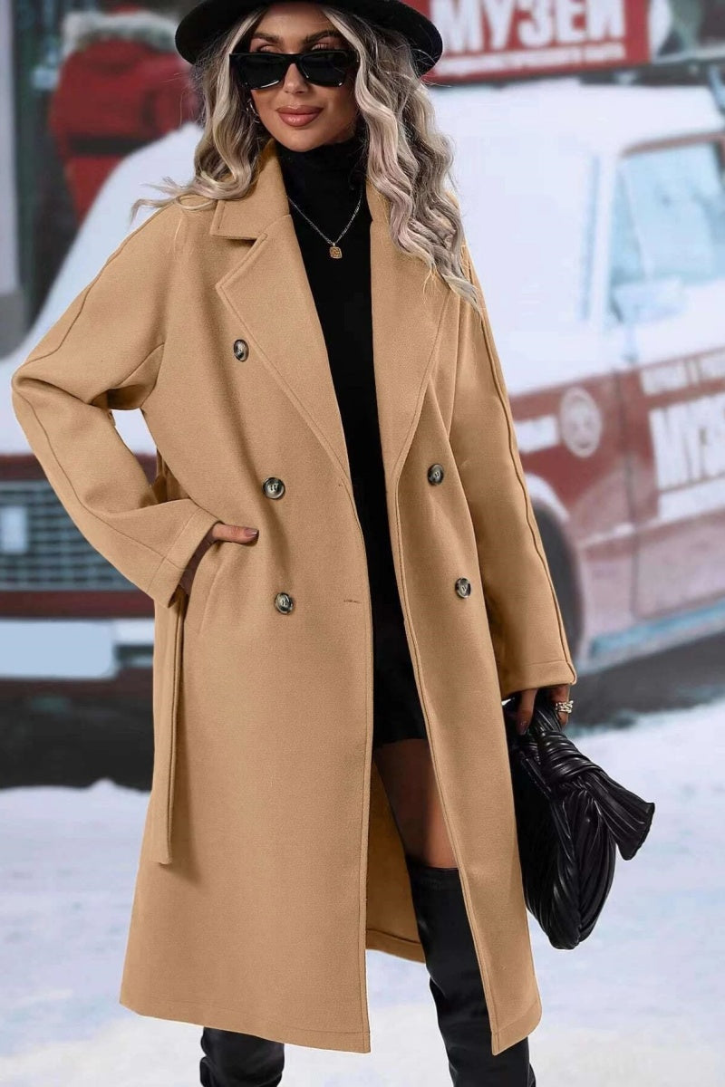 Manteau Long en Laine pour Femmes - Design Croisé et Coupe Décontractée