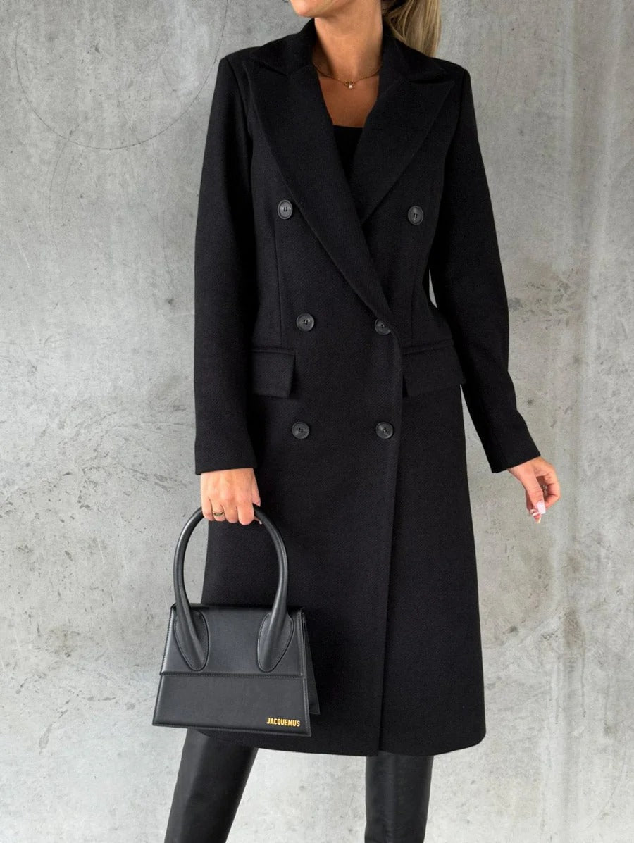 Manteau Long en Laine pour Femmes - Design Croisé et Revers Crantés