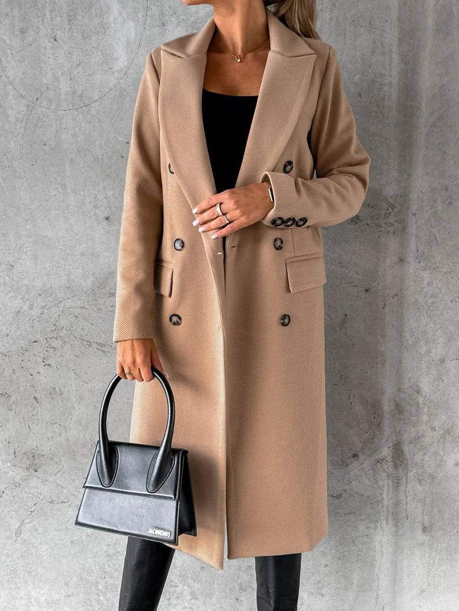 Manteau Long en Laine pour Femmes - Design Croisé et Revers Crantés