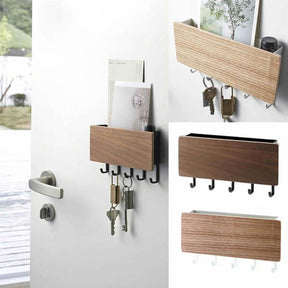Porte-Clés Mural en Bois - Design Élégant avec Crochets Colorés