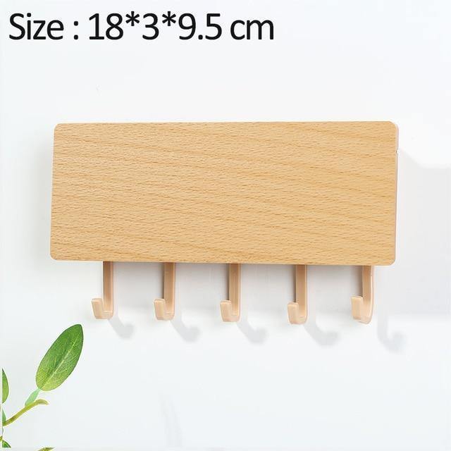 Porte-Clés Mural en Bois - Design Élégant avec Crochets Colorés