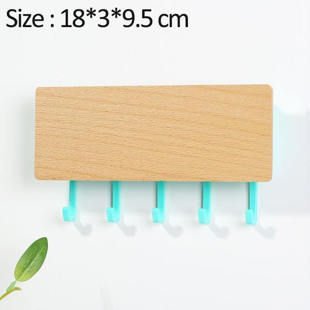 Porte-Clés Mural en Bois - Design Élégant avec Crochets Colorés