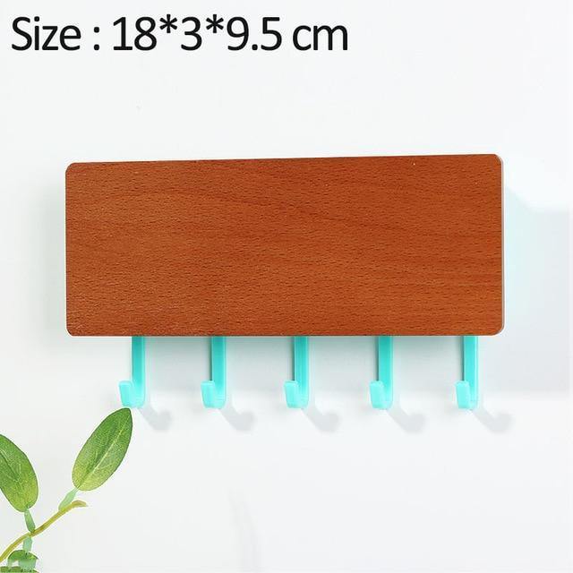 Porte-Clés Mural en Bois - Design Élégant avec Crochets Colorés