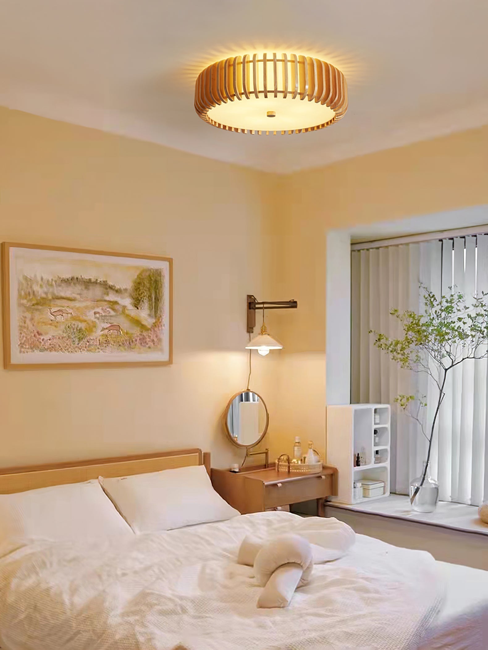 Lampe de Plafond en Bois - Élégance Naturelle et Lumière Chaude
