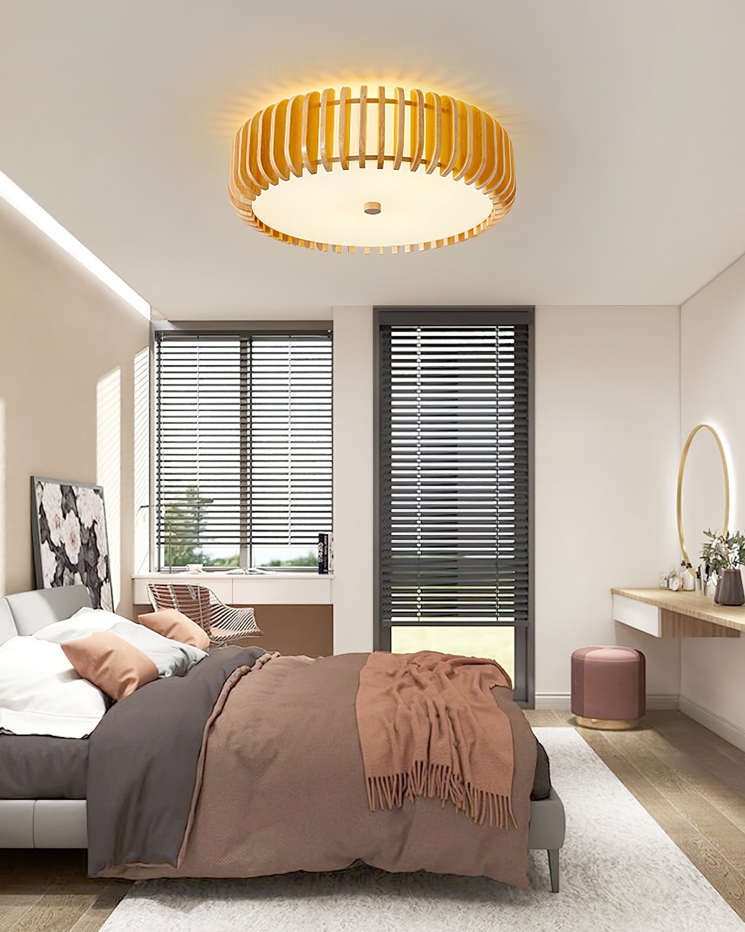 Lampe de Plafond en Bois - Élégance Naturelle et Lumière Chaude