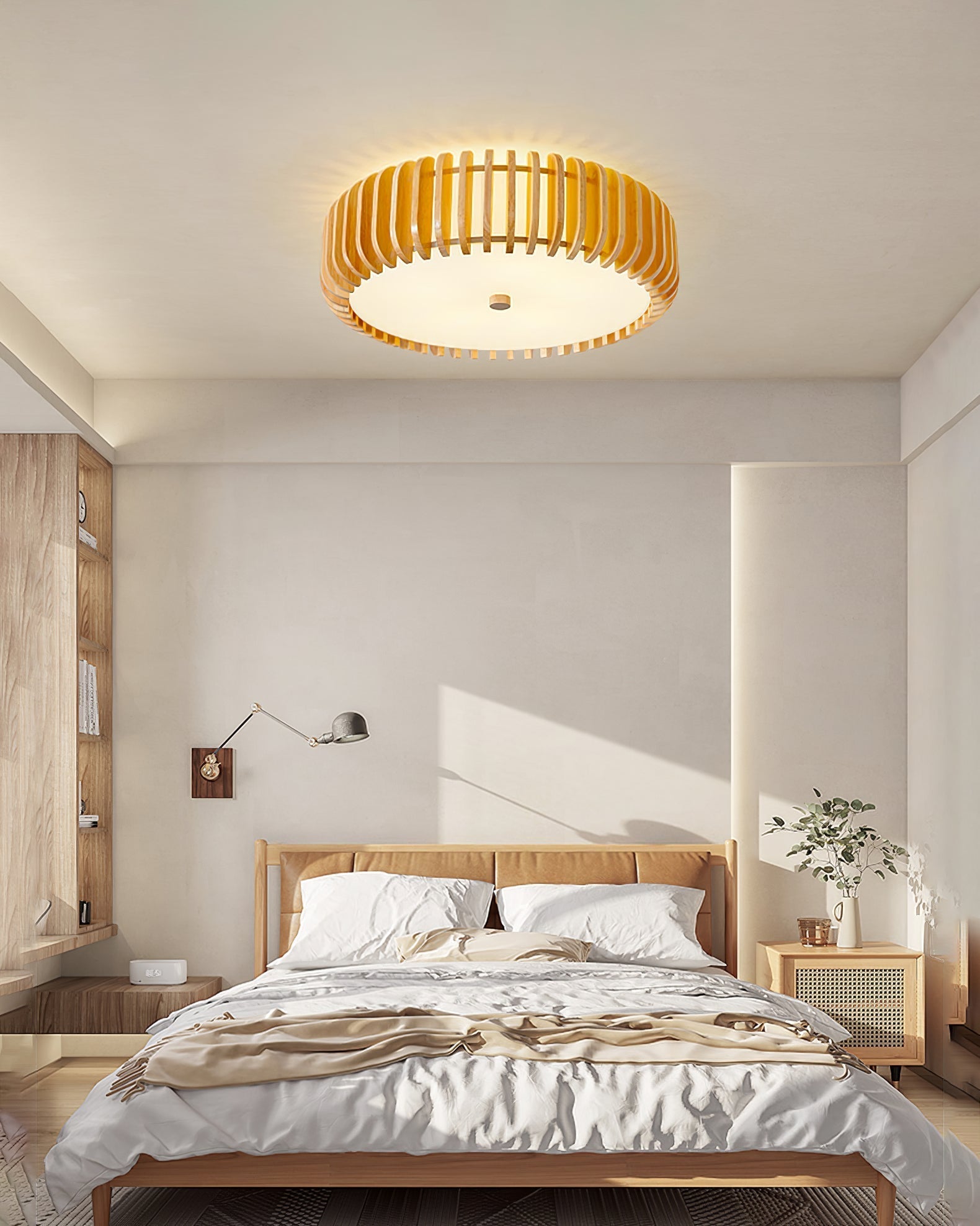 Lampe de Plafond en Bois - Élégance Naturelle et Lumière Chaude