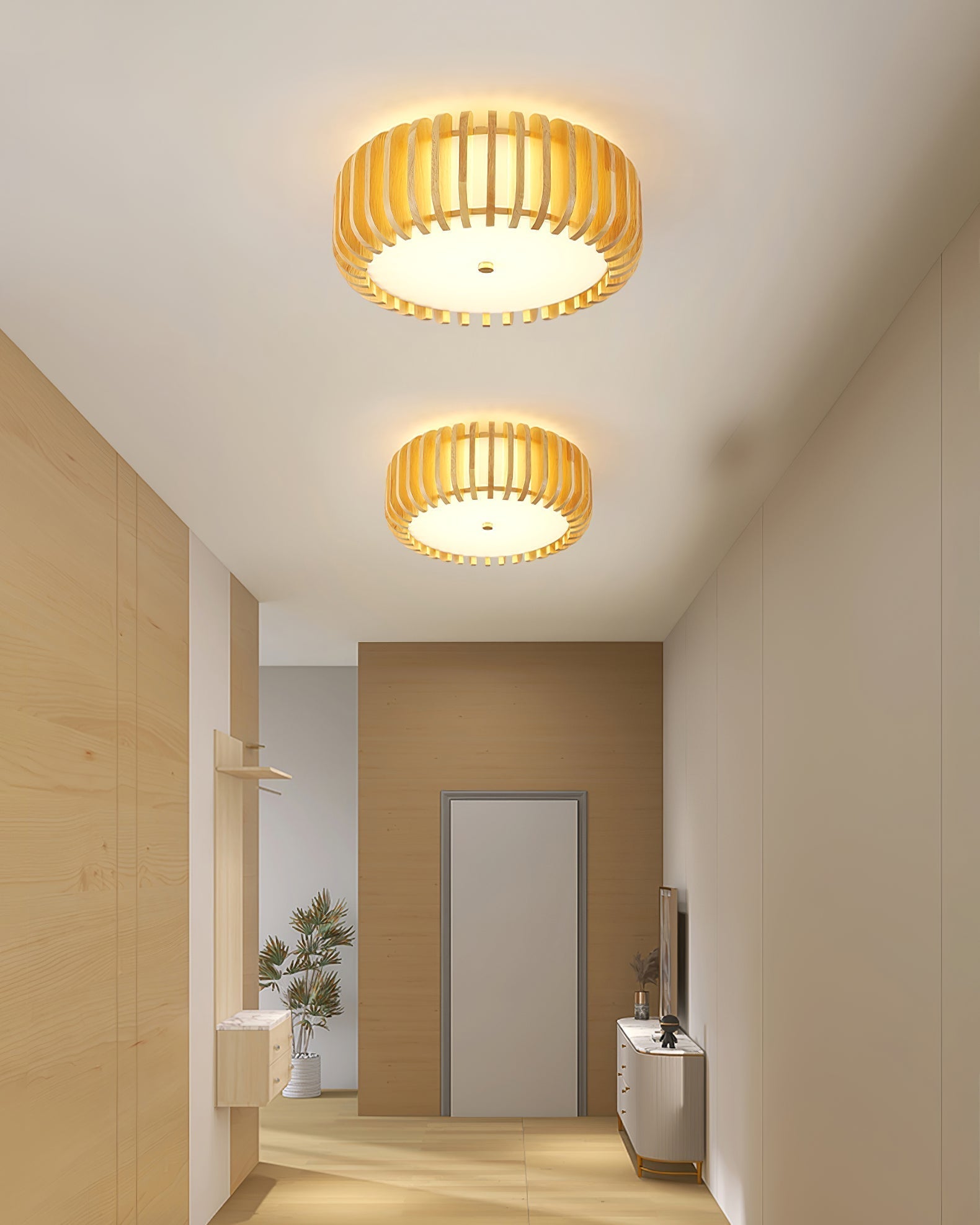 Lampe de Plafond en Bois - Élégance Naturelle et Lumière Chaude