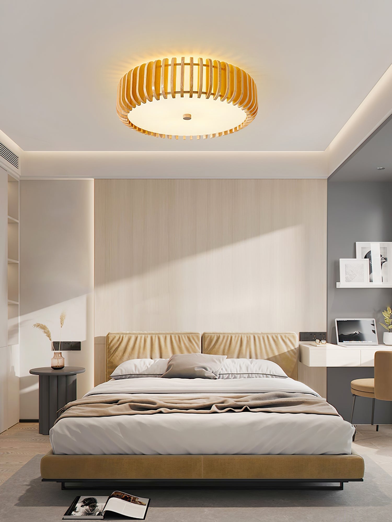 Lampe de Plafond en Bois - Élégance Naturelle et Lumière Chaude