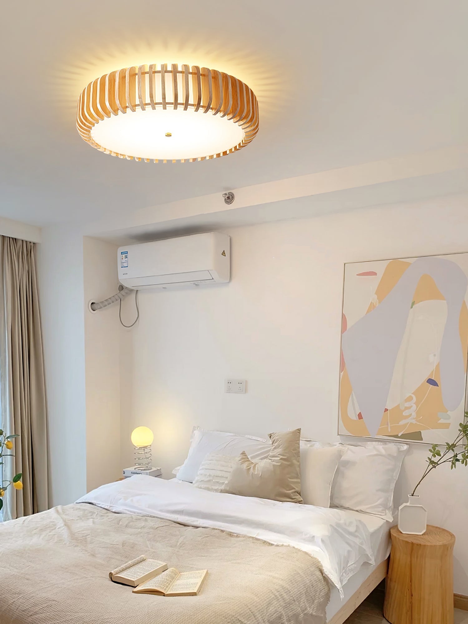 Lampe de Plafond en Bois - Élégance Naturelle et Lumière Chaude
