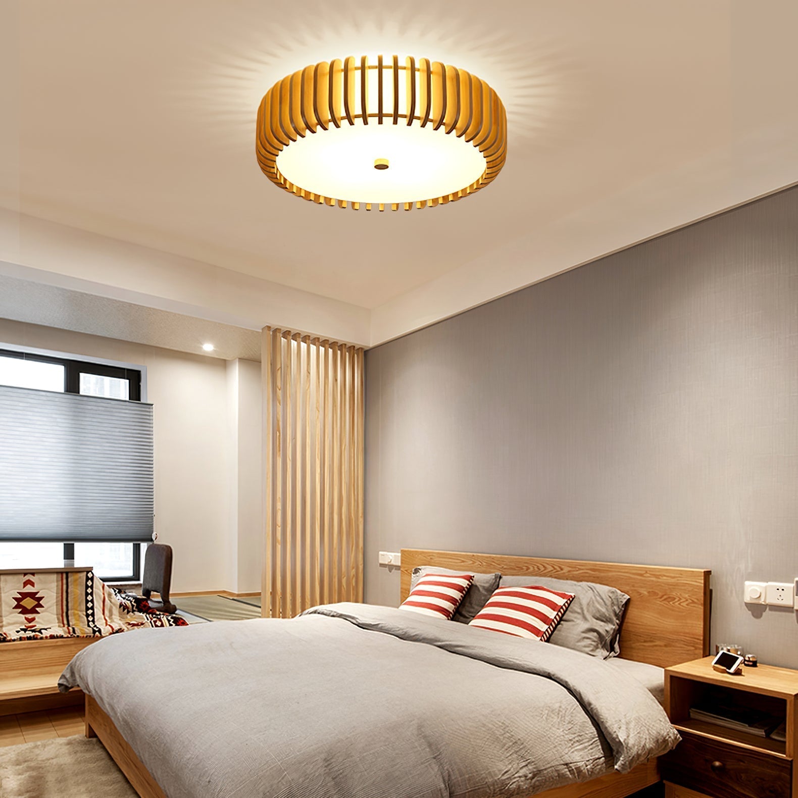 Lampe de Plafond en Bois - Élégance Naturelle et Lumière Chaude