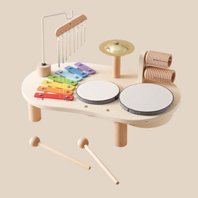 Table de Musique en Bois pour Enfants - Instrument Éducatif avec Tambours et Xylophone