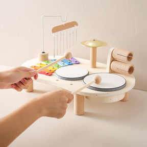 Table de Musique en Bois pour Enfants - Instrument Éducatif avec Tambours et Xylophone