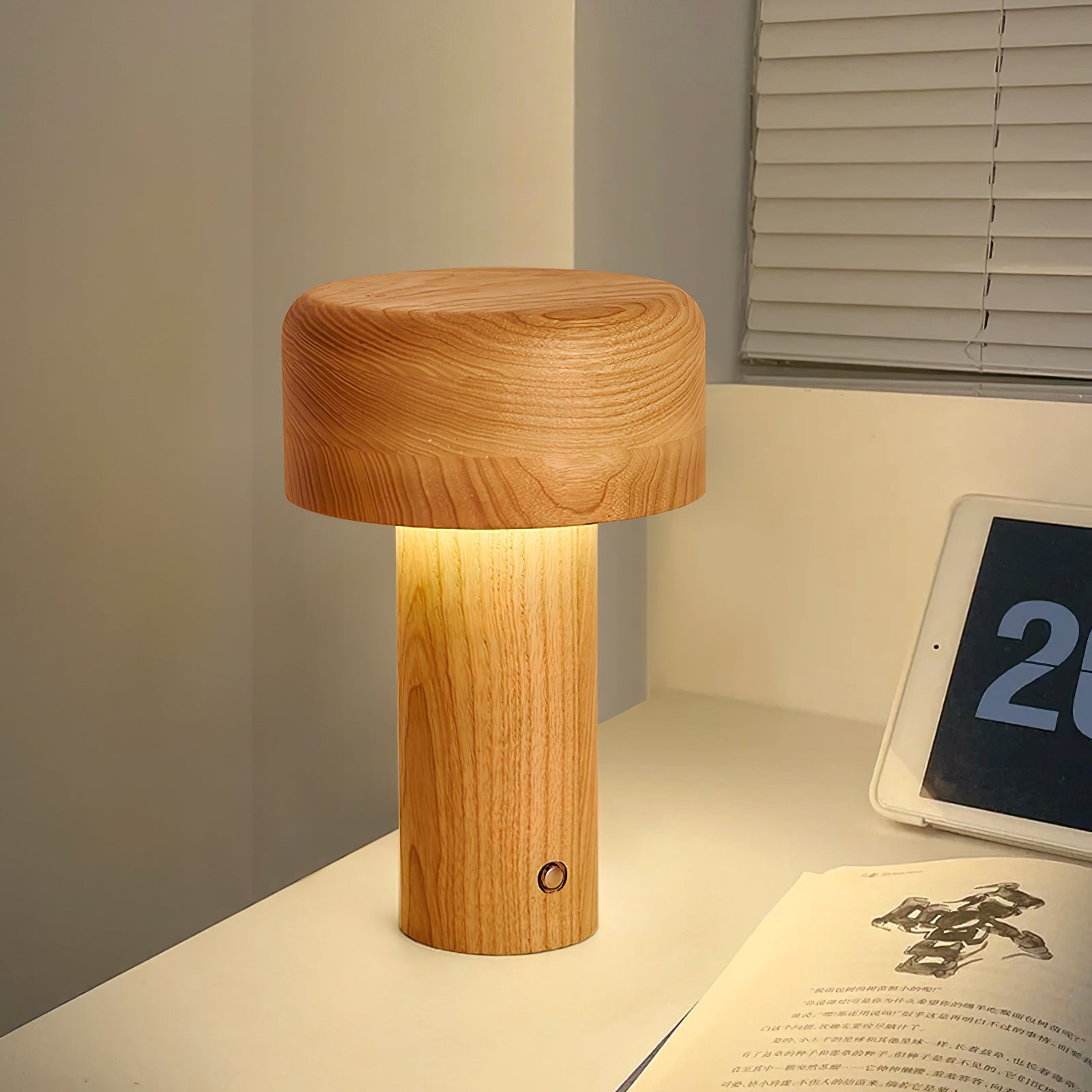 Lampe de Table Élégante en Bois - Design Dimmable et Lumière Chaleureuse