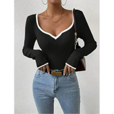 T-shirt à Manches Longues Femme - Décolleté en V Flatteur et Confort Élégant