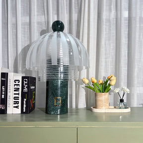 Lampe de Table Élégante en Verre - Base en Marbre Vert et Design Raffiné