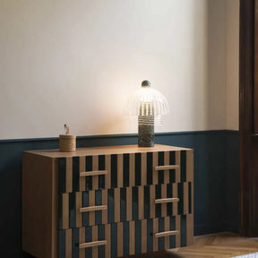 Lampe de Table Élégante en Verre - Base en Marbre Vert et Design Raffiné