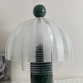 Lampe de Table Élégante en Verre - Base en Marbre Vert et Design Raffiné