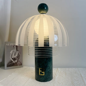 Lampe de Table Élégante en Verre - Base en Marbre Vert et Design Raffiné