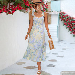 Robe Midi Florale Élégante - Confort et Style pour Invités de Mariage