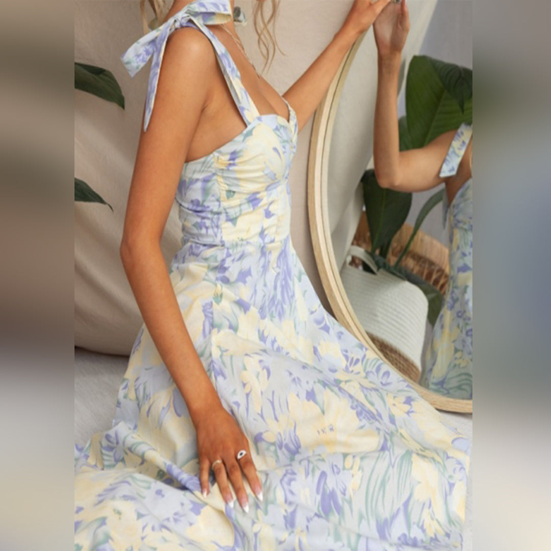 Robe Midi Florale Élégante - Confort et Style pour Invités de Mariage