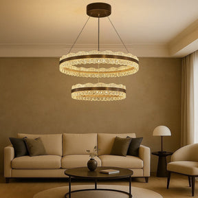 Lustre à 2 Niveaux en Cristaux - Éclairage Luxueux et Ambiance Cozy