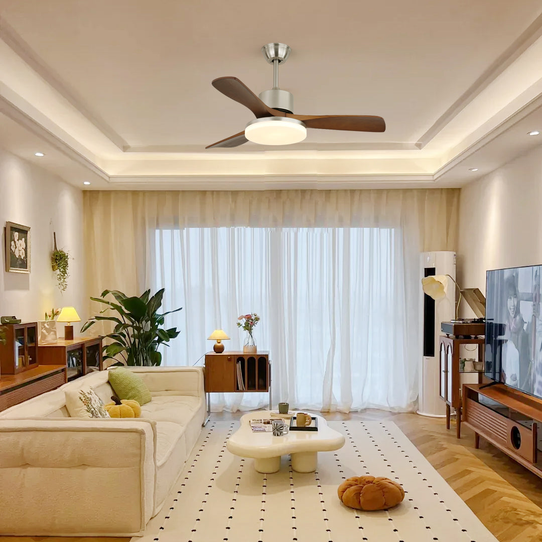 Ventilateur de Plafond en Bois - Élégance Naturelle et Éclairage Doux