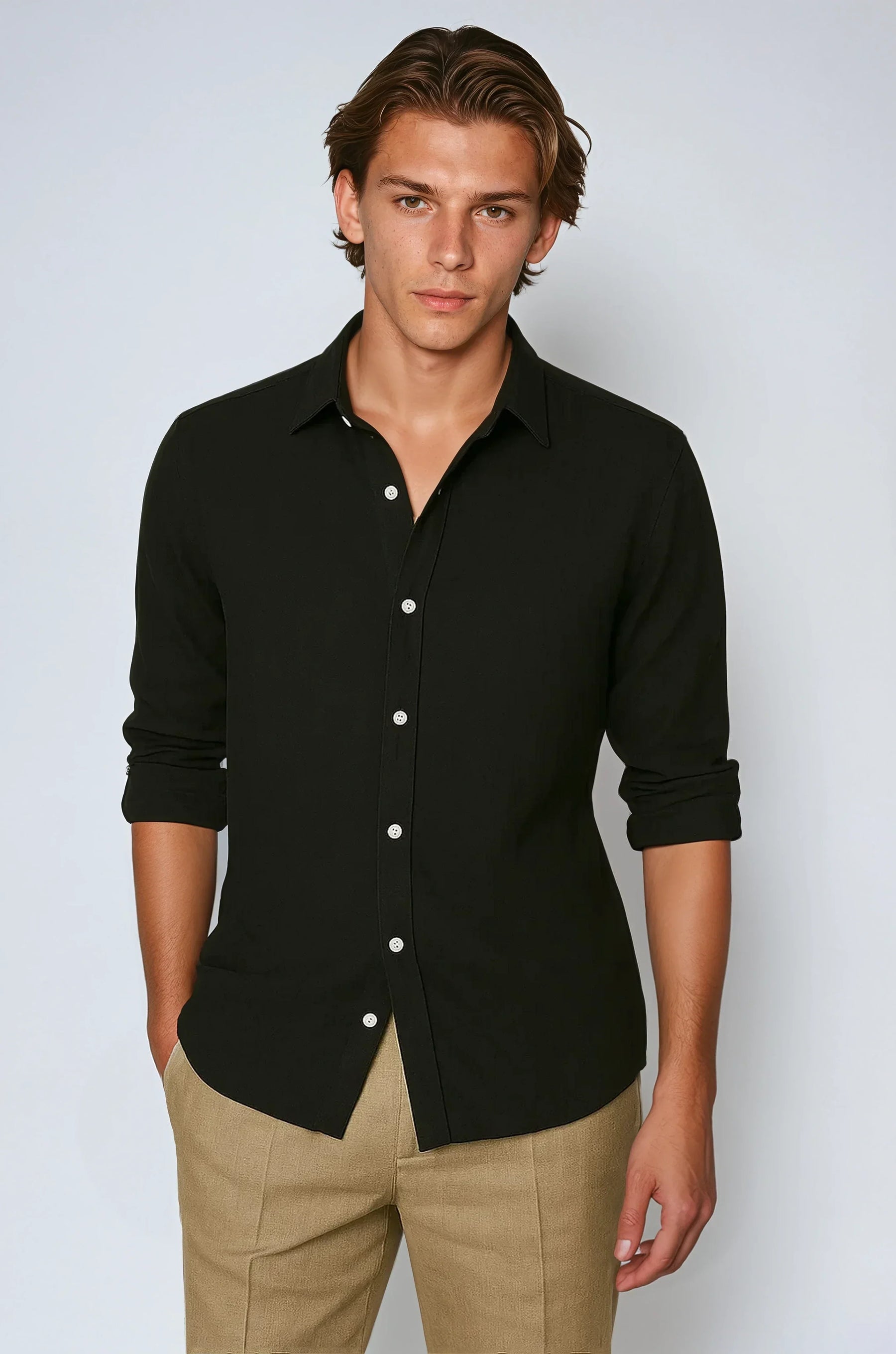 Chemise en Lin Noir pour Hommes - Élégance et Confort au Quotidien