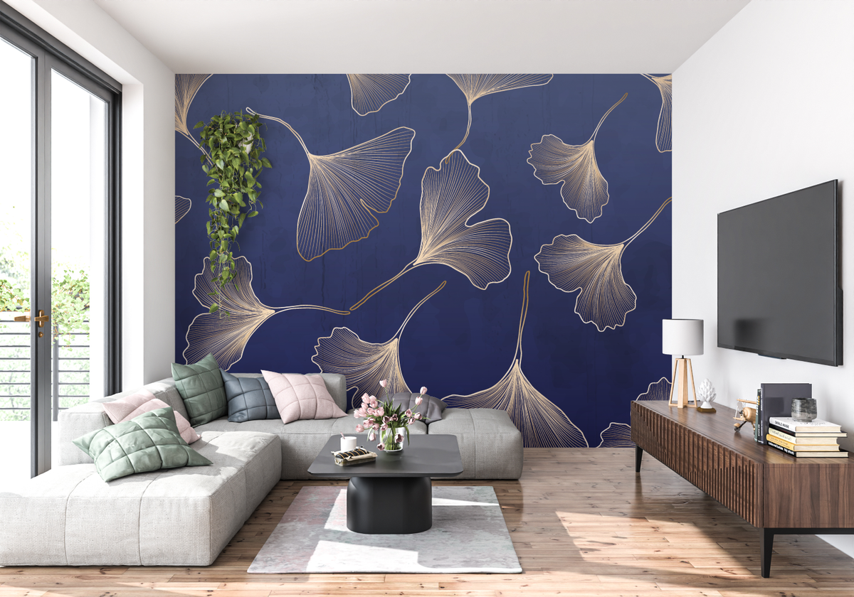 Papier Peint Ginkgo Bleu