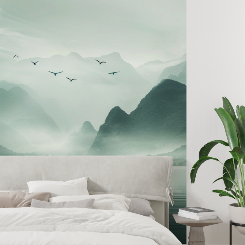 Papier Peint Montagne Et Voile Sur Le Lac