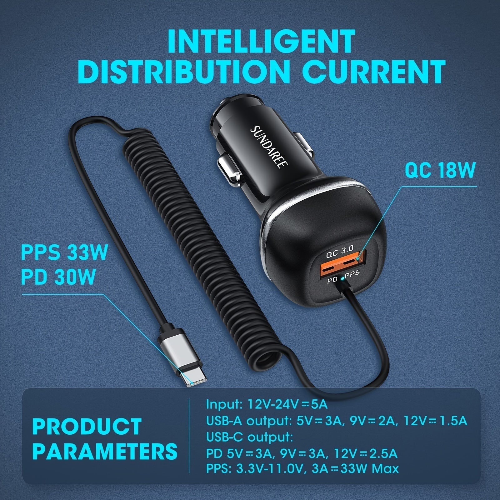 Chargeur de Voiture USB-C Rapide - 51W, 3 Ports et QC 3.0