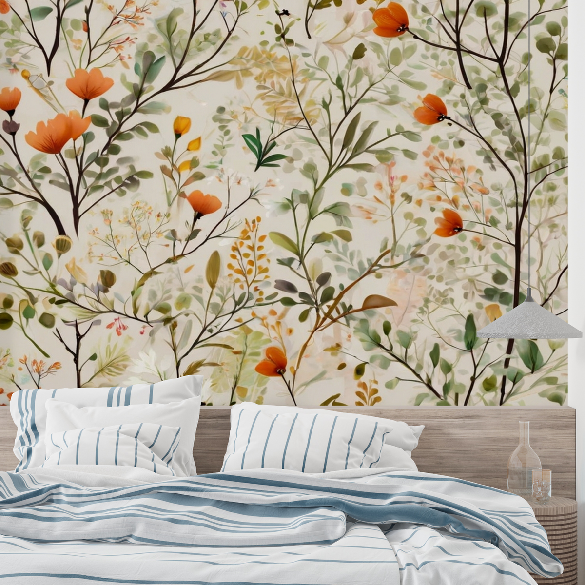 Vintage Orange Floral Wallpaper