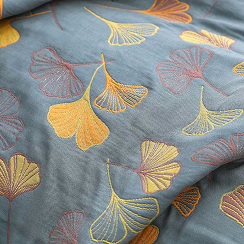 Linge de Lit en Coton Doux - Motif de Feuilles Élégant et Réversible