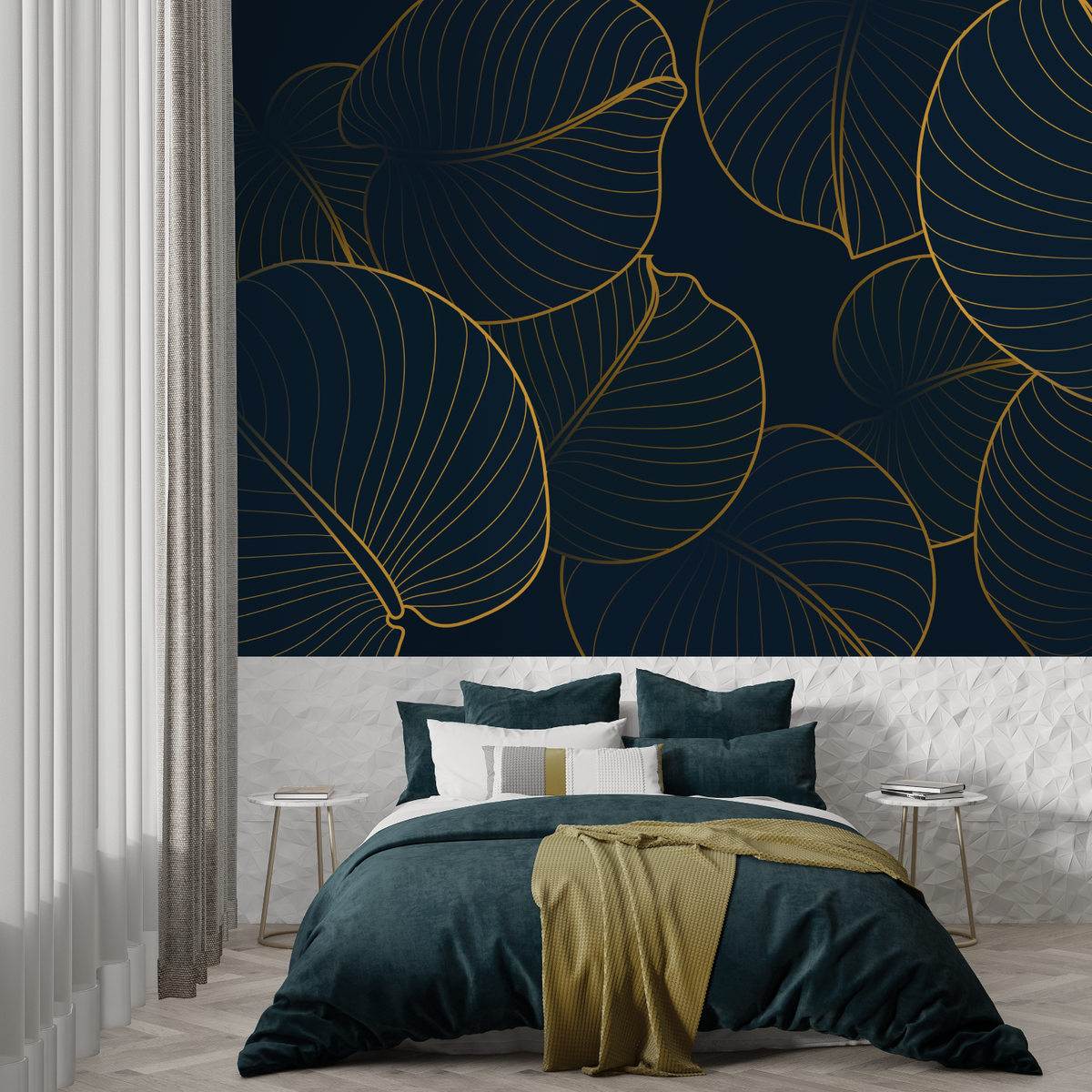 Papier Peint Chambre Bleu Nuit Et Doré