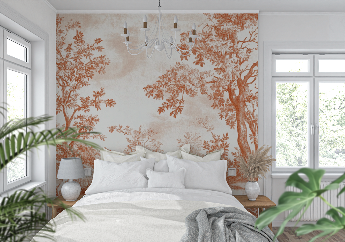 Terracotta Modern Toile de Jouy Wallpaper
