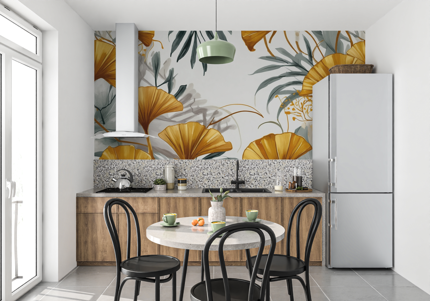 Mustard Yellow and Grey Wallpaper