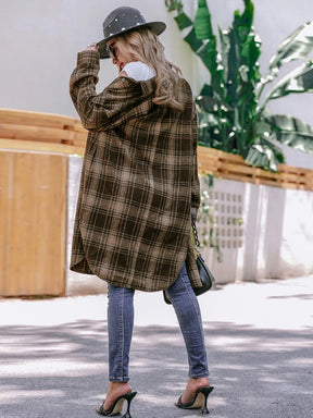 Manteau Long à Carreaux pour Femmes - Élégance et Confort en Hiver