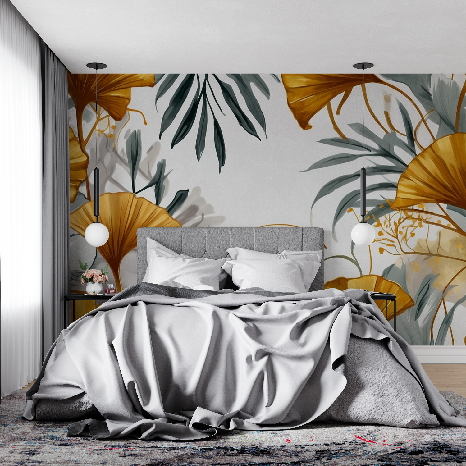 Mustard Yellow and Grey Wallpaper