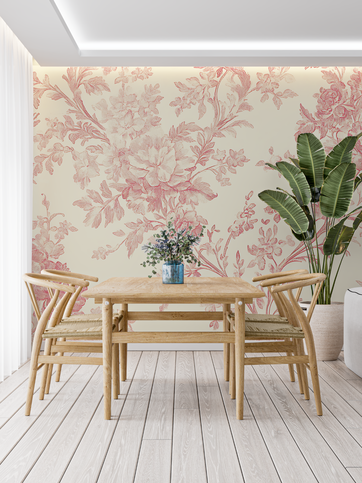Papier Peint Imitation Toile De Jouy Rose