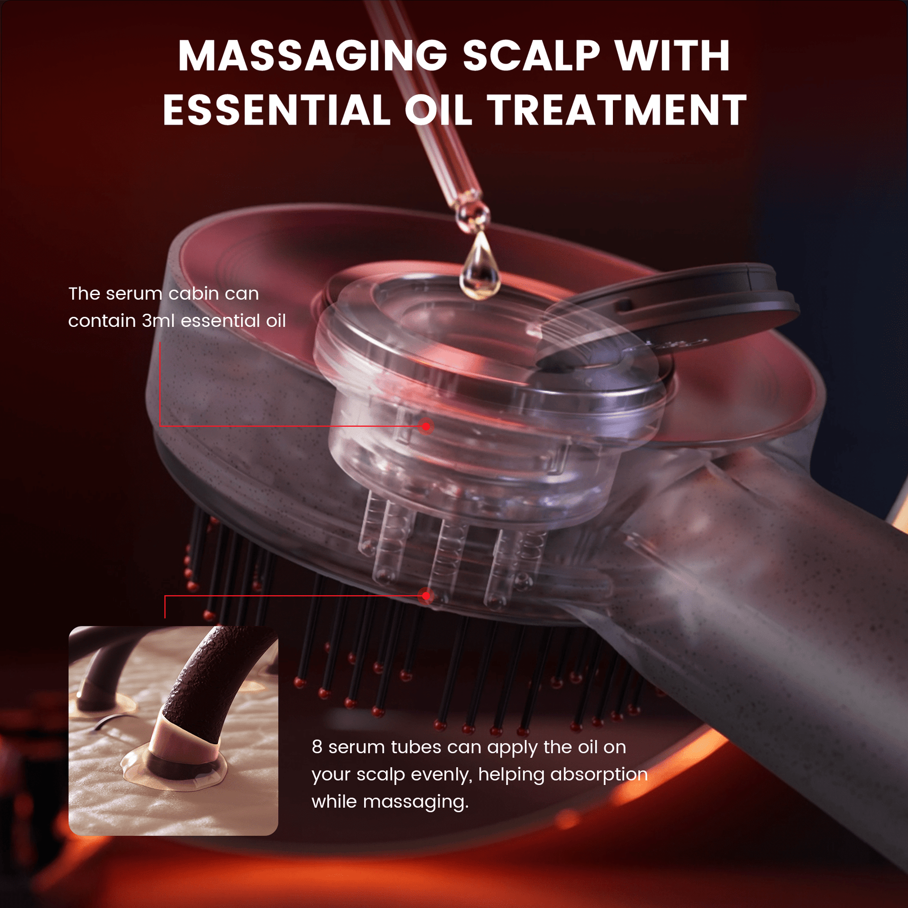 Brosse de Massage pour Cuir Chevelu - Thérapie par Lumière Rouge Relaxante