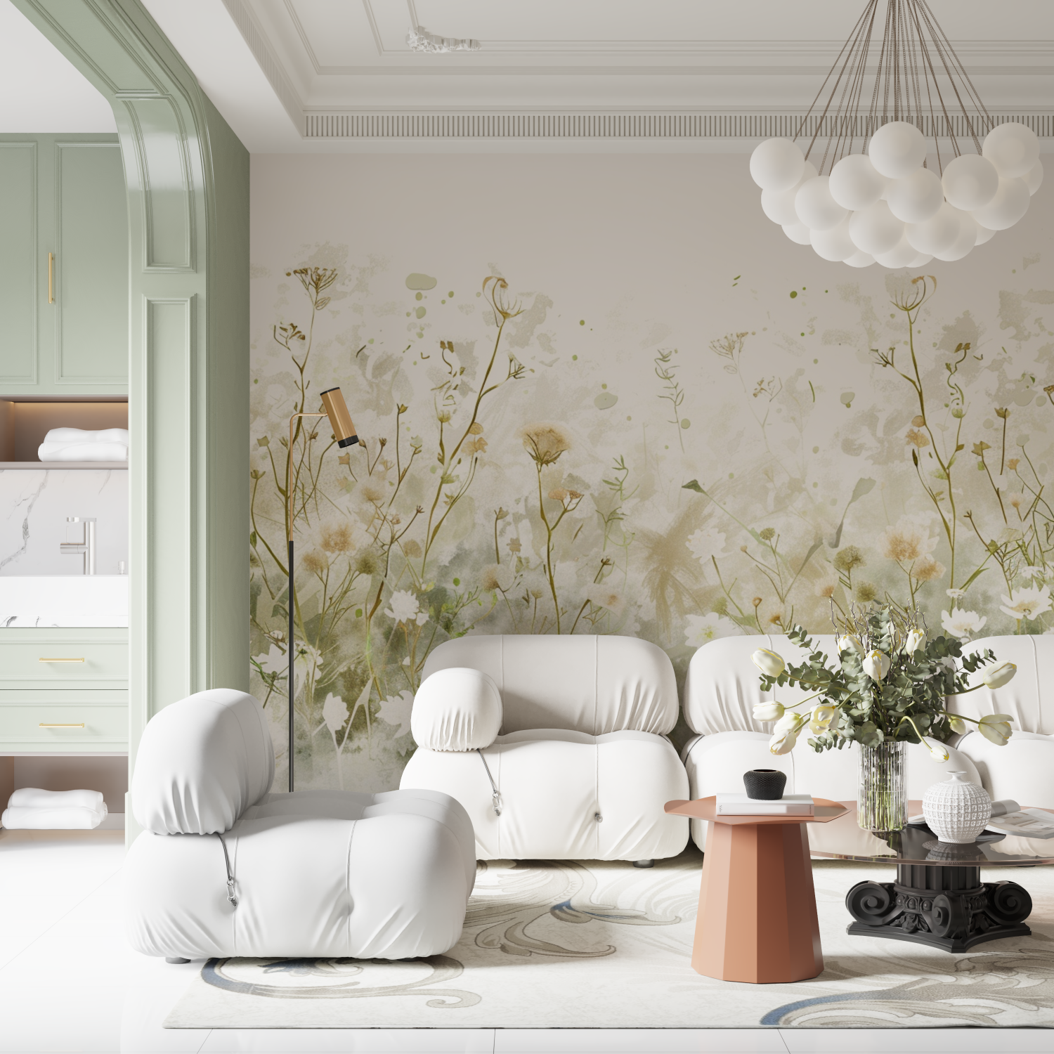 Watercolour Floral Sketch Wallpaper