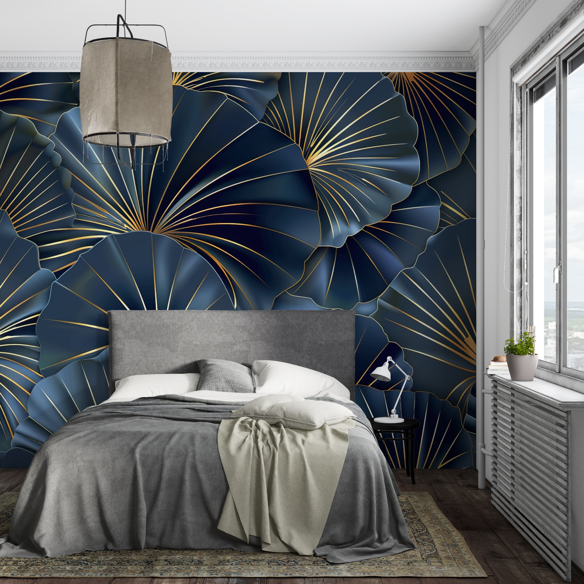 Art Deco Blue and Gold Wallpaper Design
