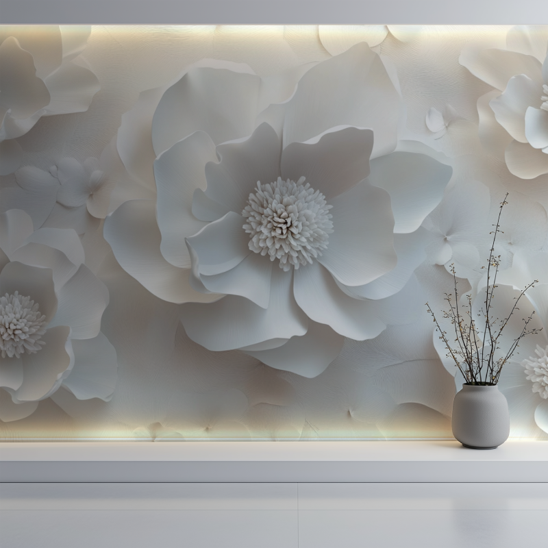White Flower Embossed Wallpaper