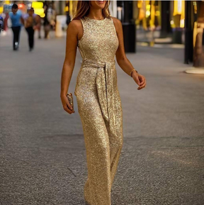 Combinaison Paillettes Épaules Nues - Glamour pour Soirées et Événements