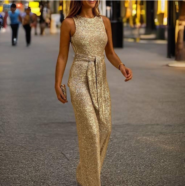 Combinaison Paillettes Épaules Nues - Glamour pour Soirées et Événements