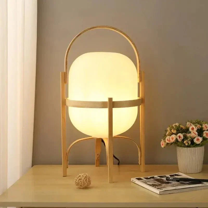 Lampe de Table en Bois avec Abat-jour en Verre - Élégance et Fonctionnalité Polyvalente