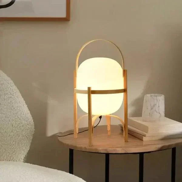 Lampe de Table en Bois avec Abat-jour en Verre - Élégance et Fonctionnalité Polyvalente